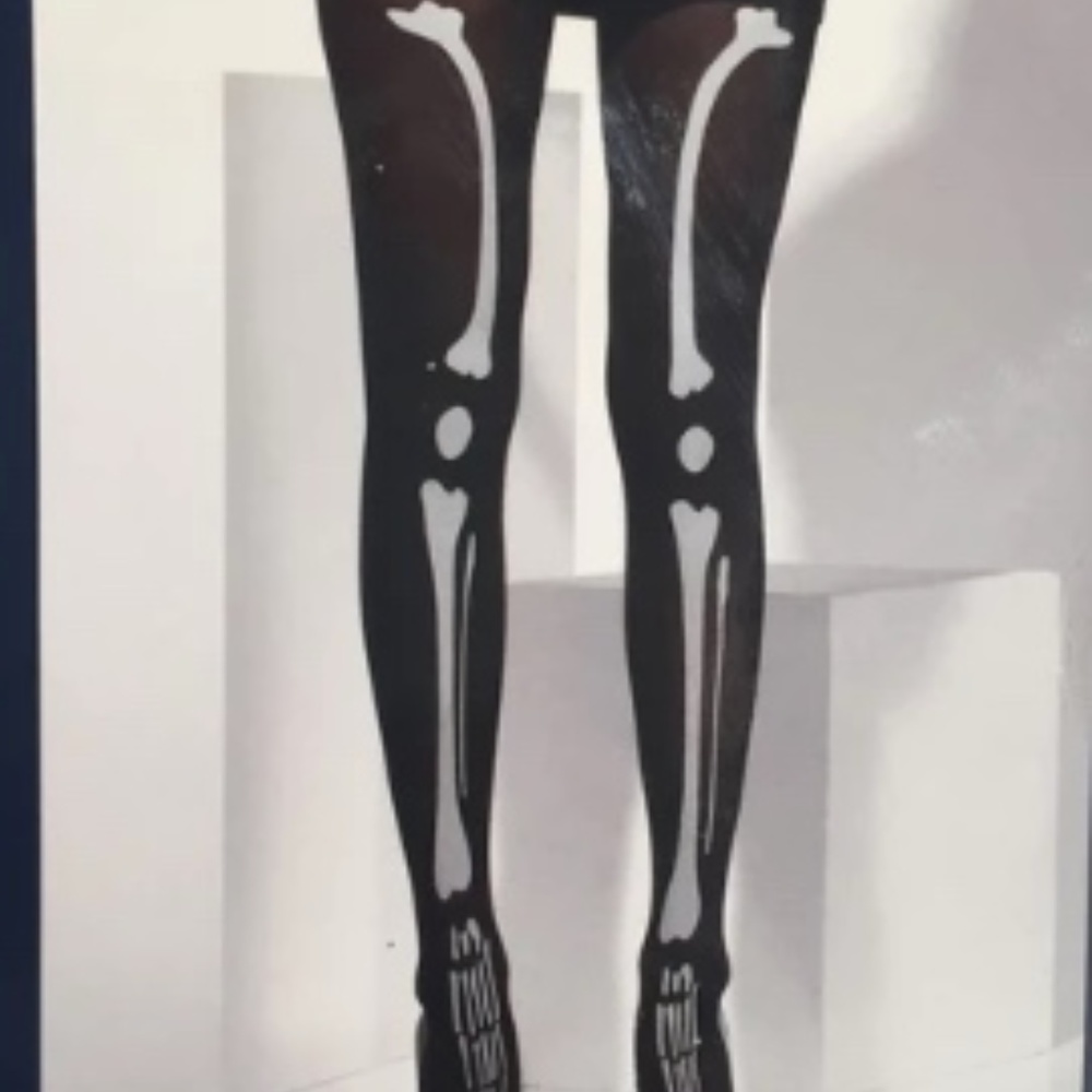 Fever Opaque Black Halloween Skeleton Print Tights LAST PAIR